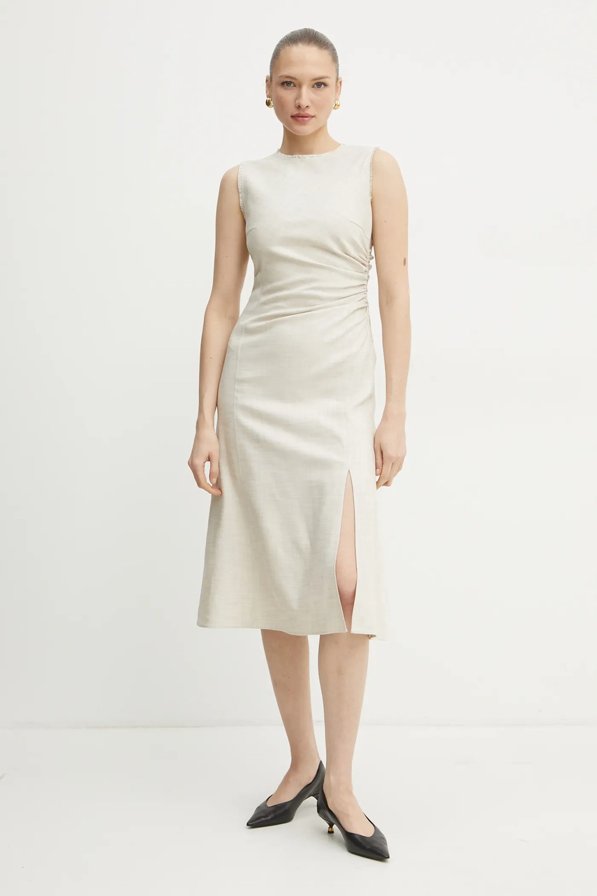 BOSS rochie culoarea bej, midi, evazată, 50537879