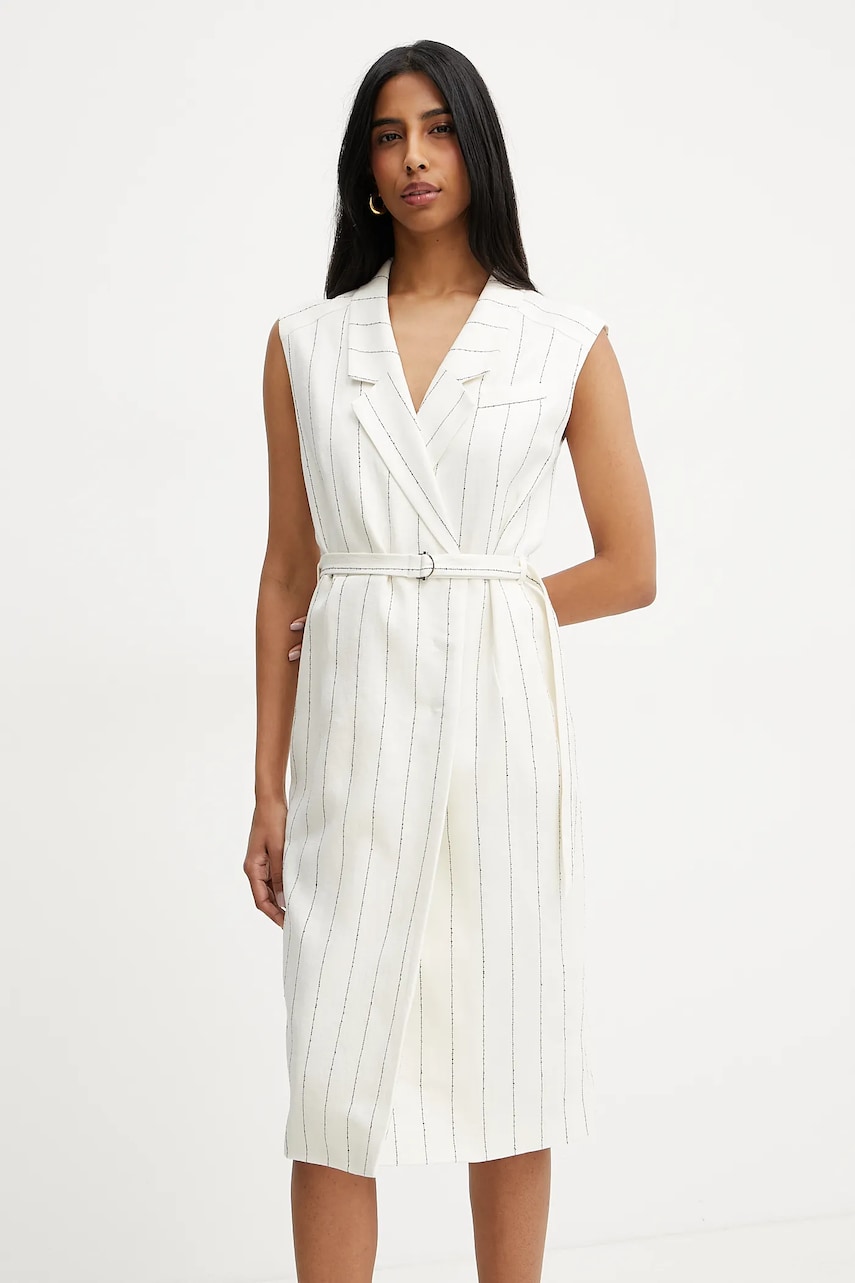 BOSS rochie din in culoarea bej, mini, mulată, 50540617