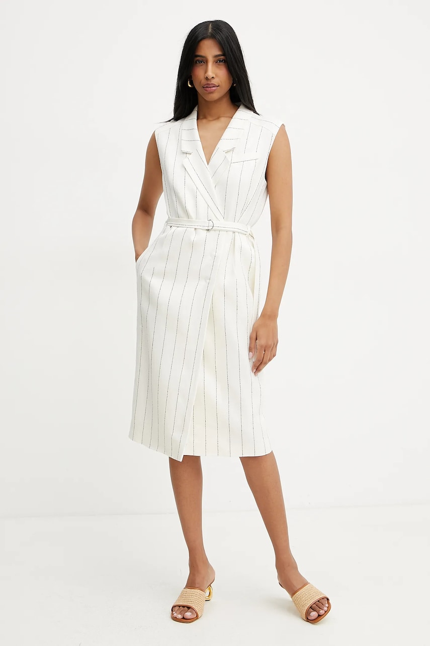 Льняное платье BOSS цвет бежевый mini облегающее 50540617 Льняное платье BOSS цвет бежевый mini облегающее 50540617