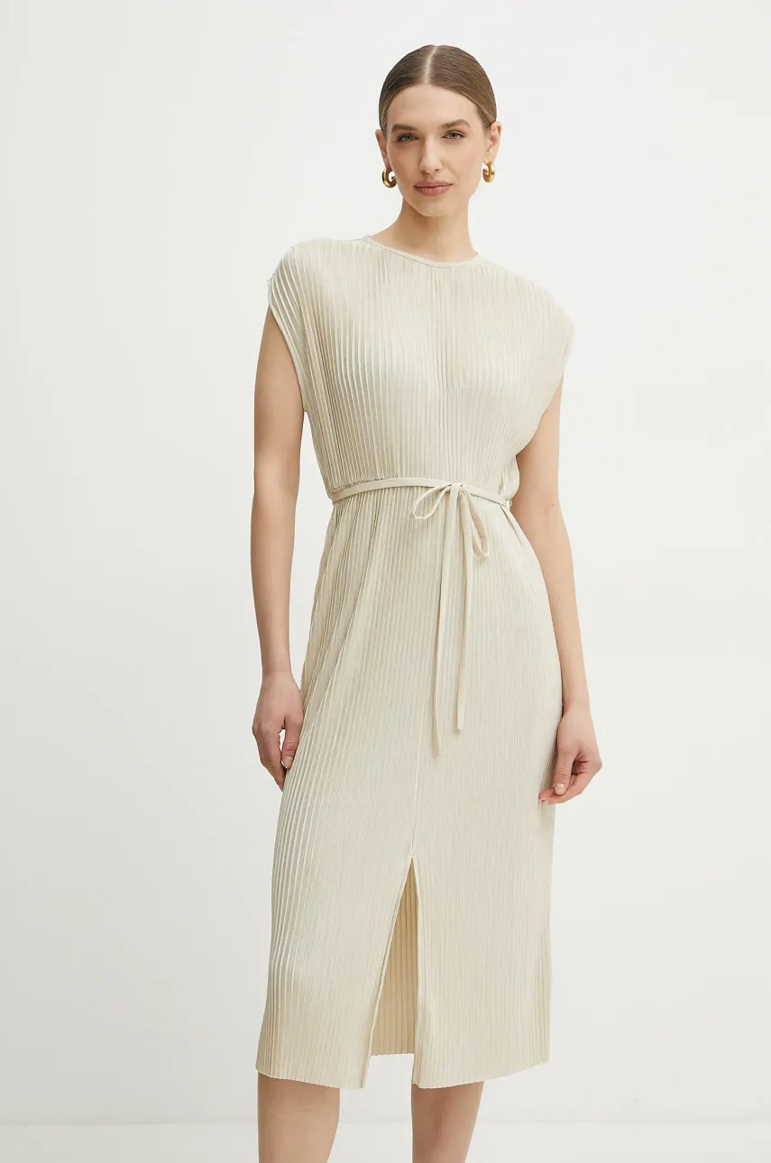 BOSS rochie culoarea bej, midi, dreaptă, 50521881