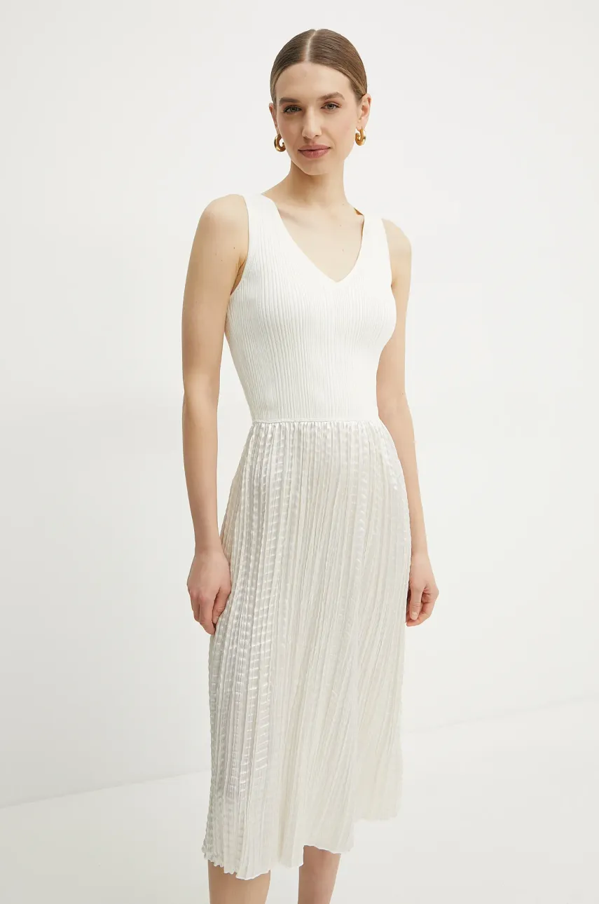 BOSS rochie culoarea bej, midi, evazată, 50537736