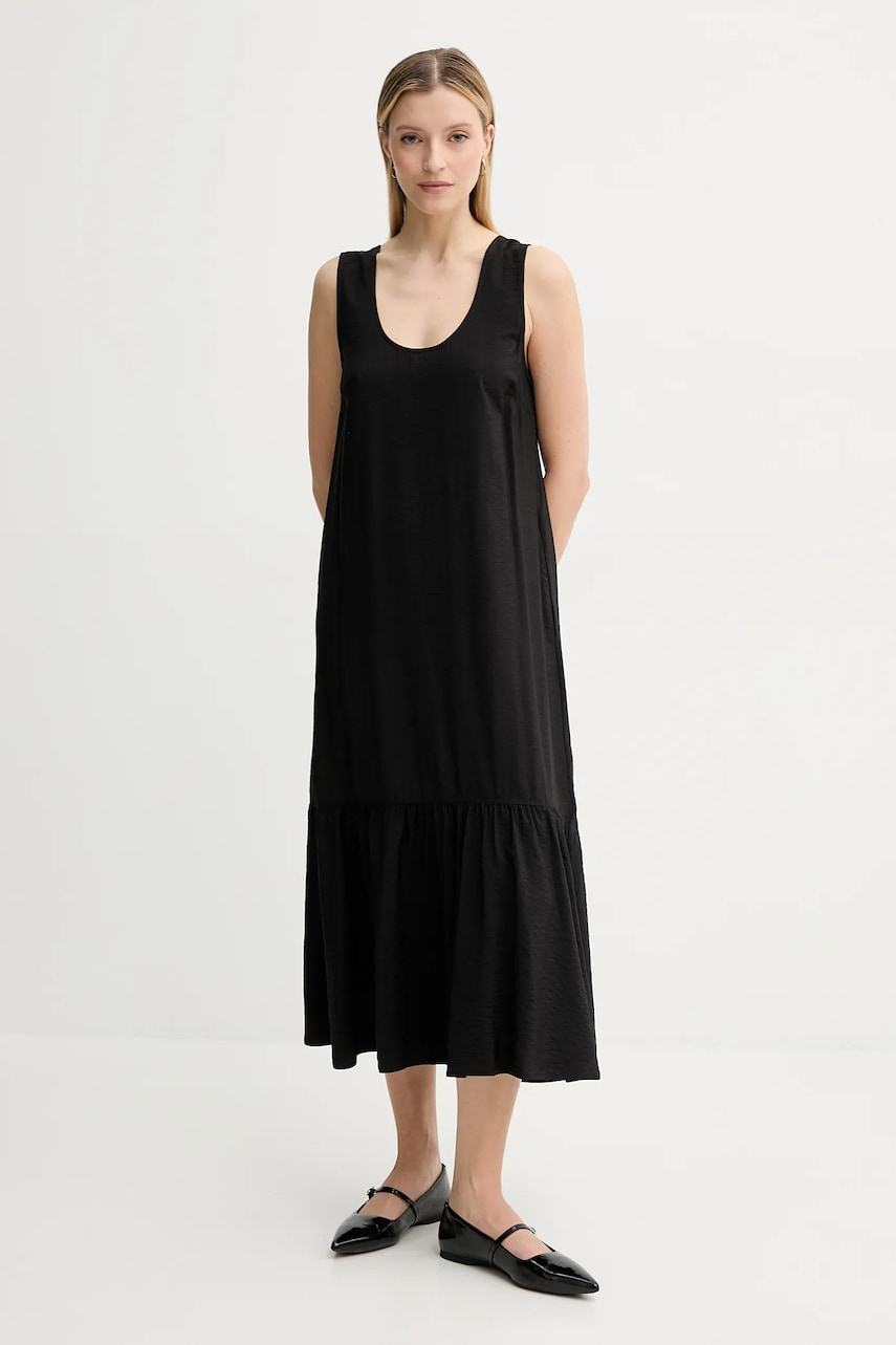 Samsoe Samsoe rochie SALERO culoarea negru, midi, dreaptă, F25100168