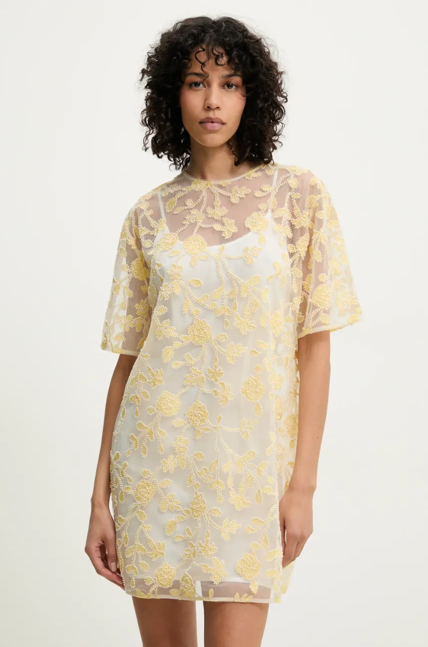 Rotate rochie culoarea galben, mini, oversize, 113675858