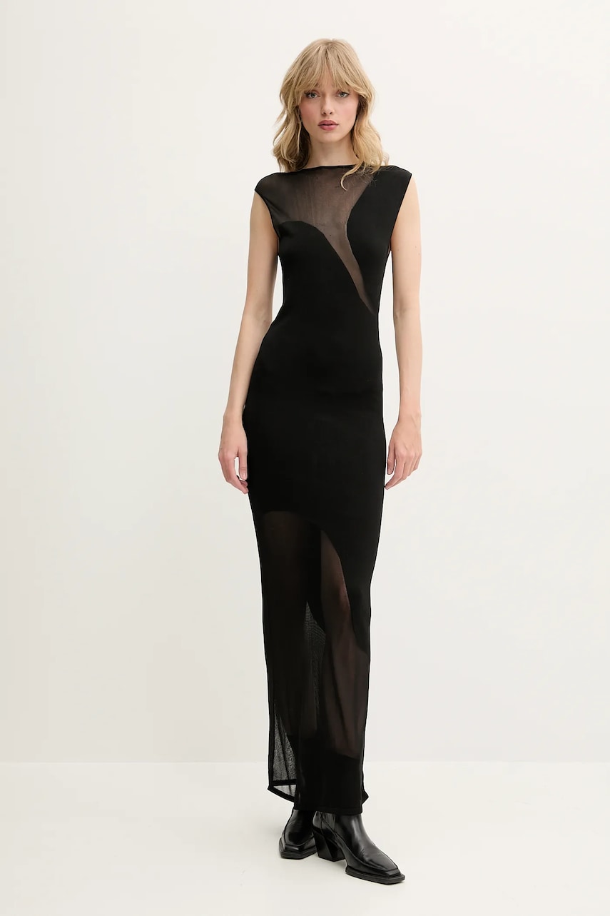 Rotate rochie culoarea negru, maxi, mulata, 113706100