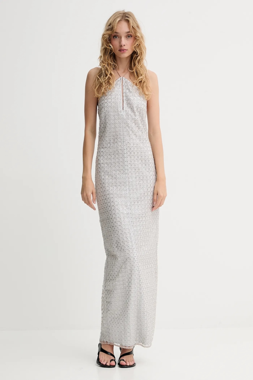 Rotate rochie culoarea gri, maxi, mulată, 113713800