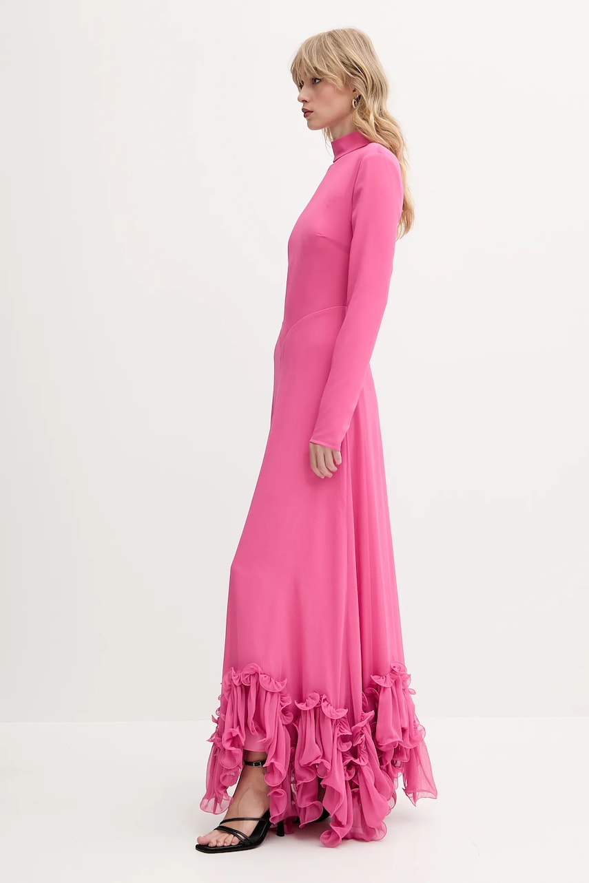 Rotate rochie culoarea roz, maxi, evazată, 113977504