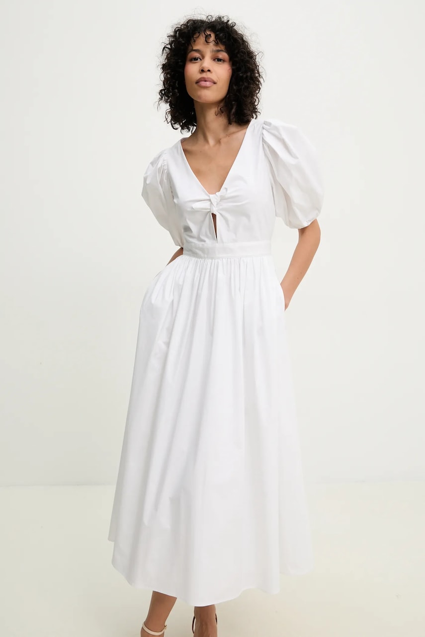 Rotate rochie culoarea alb, midi, evazati, 114478400 Rotate rochie culoarea alb, midi, evazati, 114478400