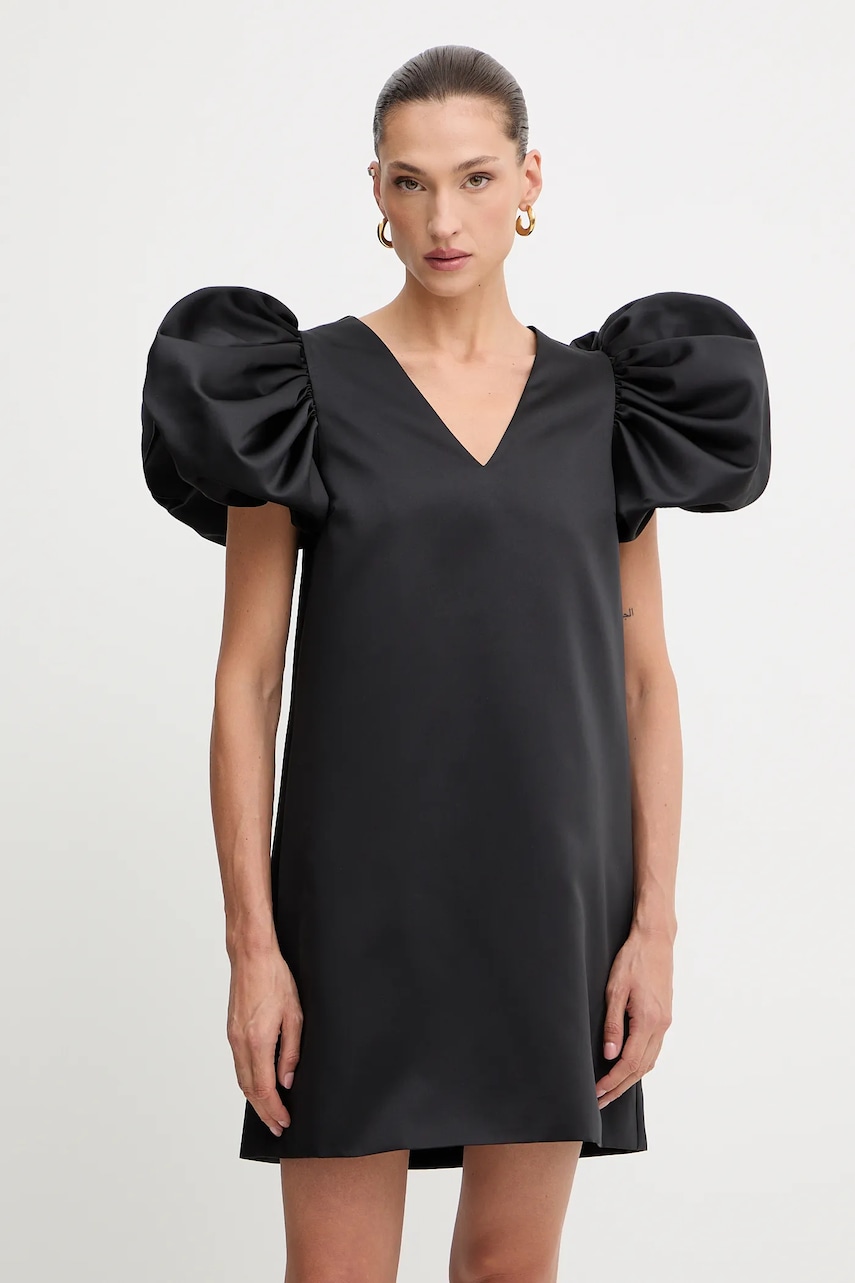 Rotate rochie culoarea negru, mini, evazată, 114490100