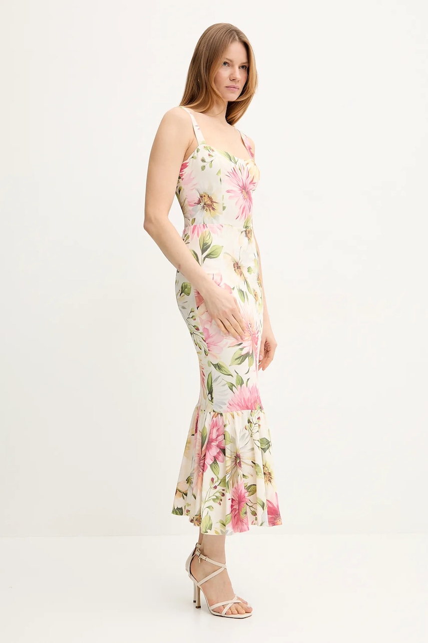 Сукня Guess FLEUR колір бежевий midi облягаюче W5GK20 WH4S2