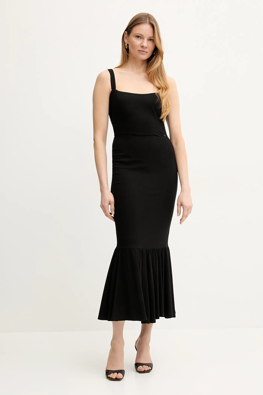 Levně Šaty Guess FLEUR černá barva, midi, přiléhavé, W5GK20 WH4S2