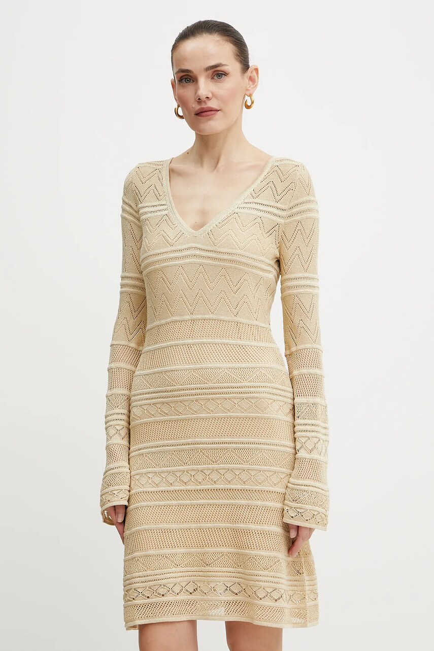 Levně Šaty Guess NELLIE béžová barva, mini, přiléhavé, W5GK48 Z3E22