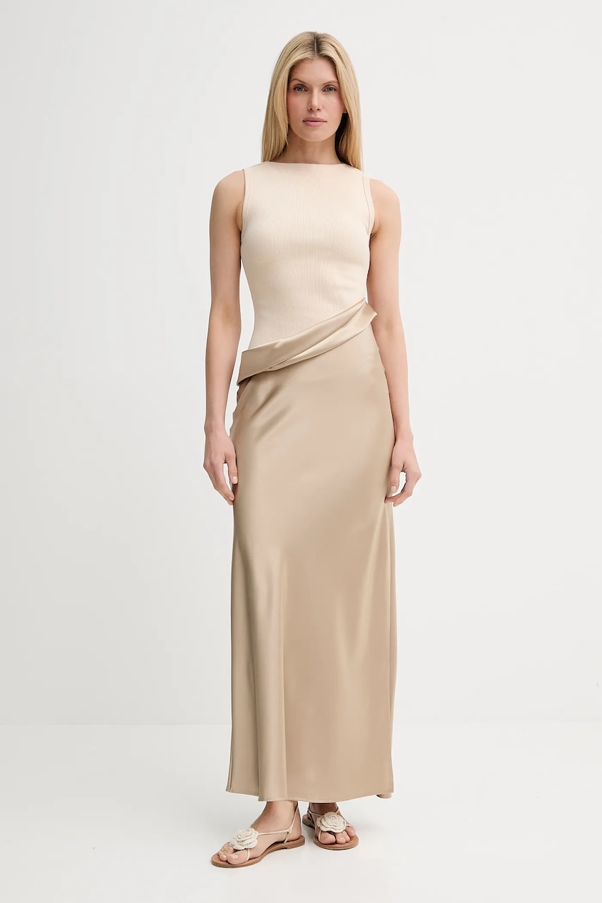 Nanushka rochie COBEE culoarea bej, maxi, drept, NW25SSDR21175