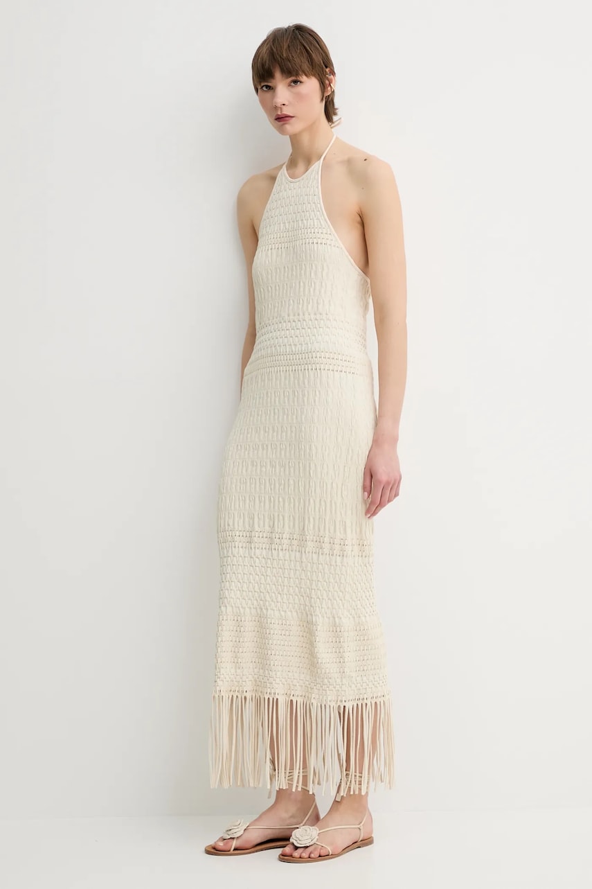 Nanushka rochie NEIVA culoarea bej, maxi, mulată, NW25SSDR27005