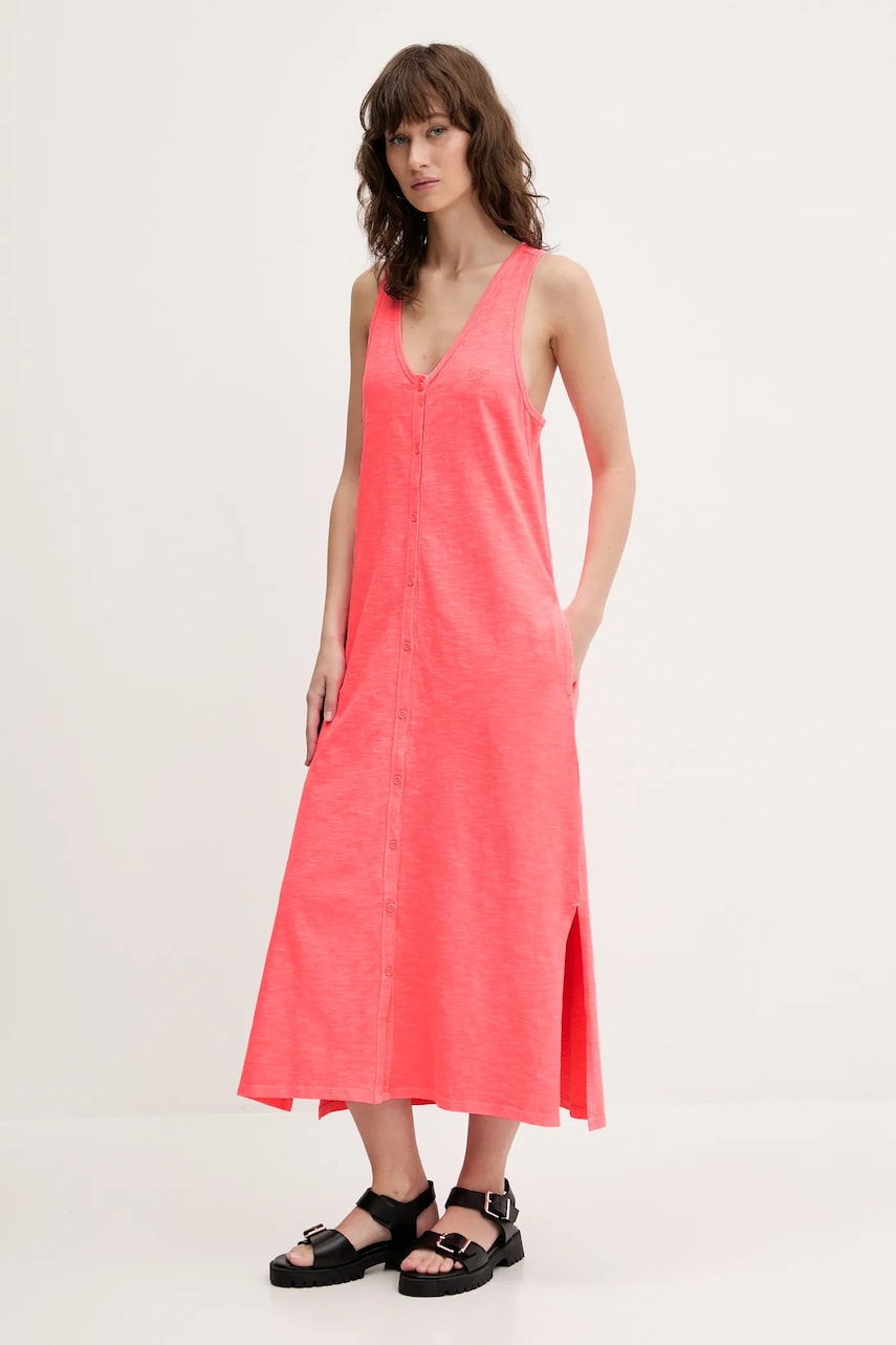 Superdry rochie din bumbac culoarea roz, midi, evazată, W8011861A-9SD