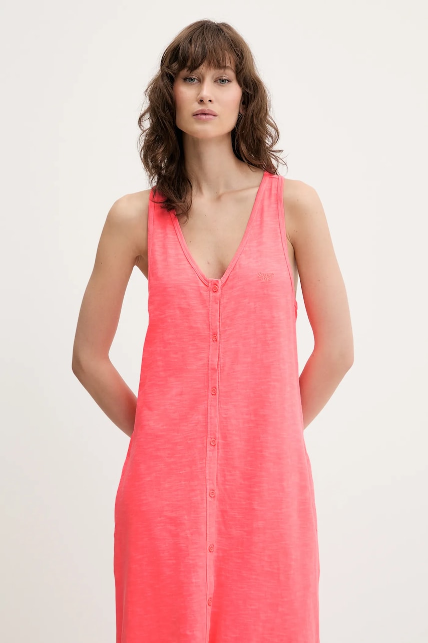 Бавовняна сукня Superdry колір рожевий midi розкльошена W8011861A-9SD