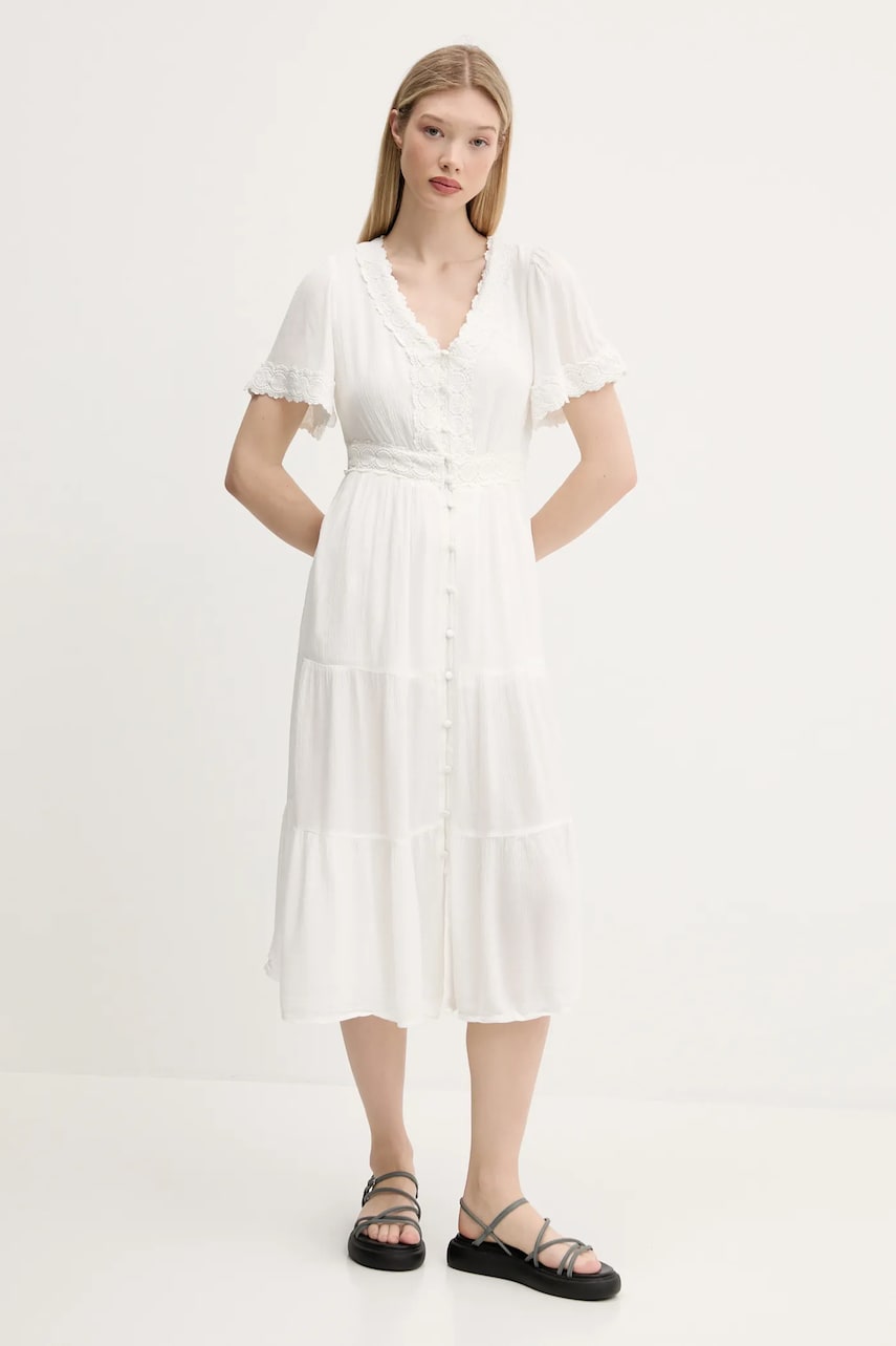 Superdry rochie culoarea alb, midi, evazati, W8011891A-71D Superdry rochie culoarea alb, midi, evazati, W8011891A-71D