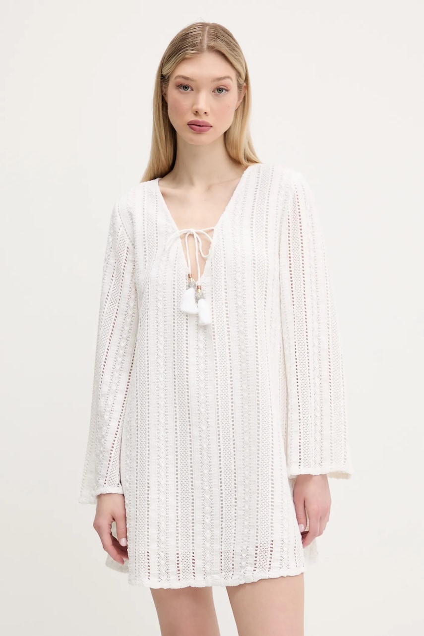 Superdry rochie din bumbac culoarea bej, mini, evazată, W8011933A-71D