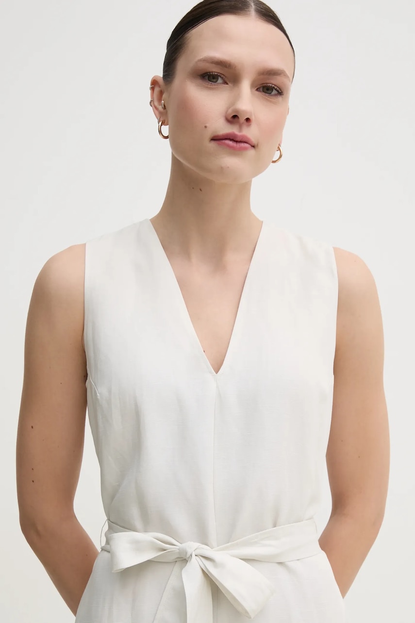 Сукня з домішкою льону Calvin Klein колір бежевий midi розкльошена K20K208424