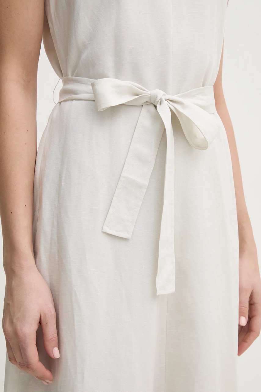 Сукня з домішкою льону Calvin Klein колір бежевий midi розкльошена K20K208424