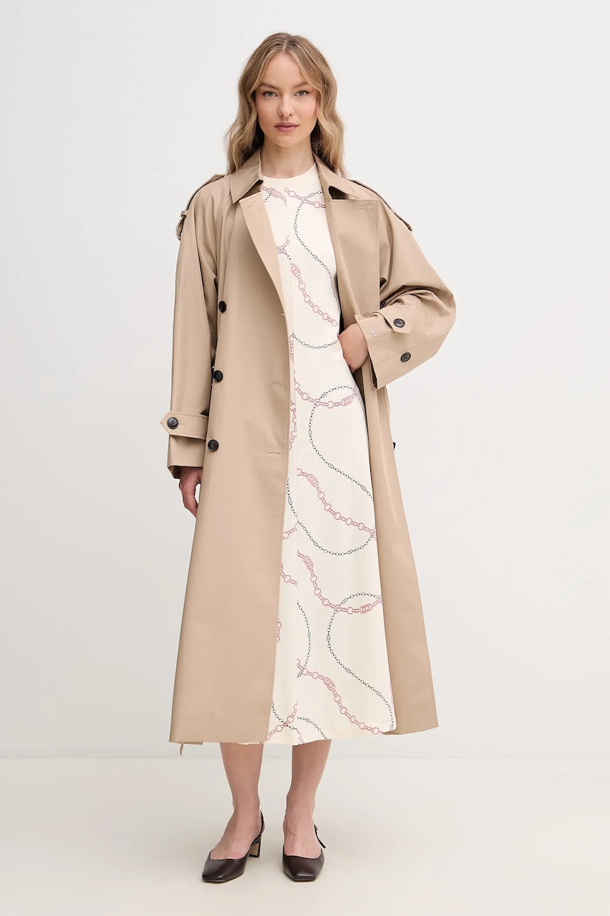 Хлопковое платье Tommy Hilfiger цвет бежевый midi расклешённое WW0WW44547 Хлопковое платье Tommy Hilfiger цвет бежевый midi расклешённое WW0WW44547