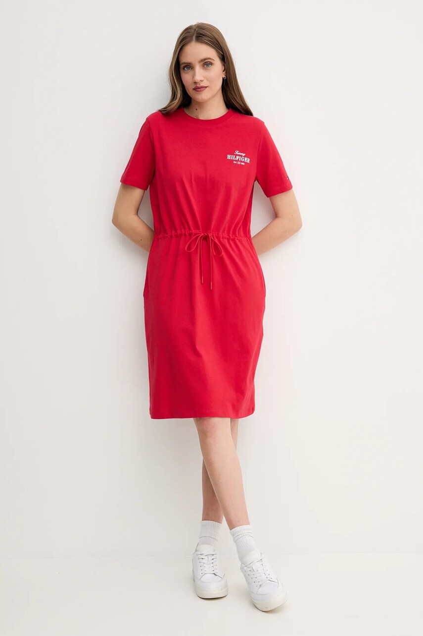 Хлопковое платье Tommy Hilfiger цвет красный mini прямое WW0WW45529 Хлопковое платье Tommy Hilfiger цвет красный mini прямое WW0WW45529