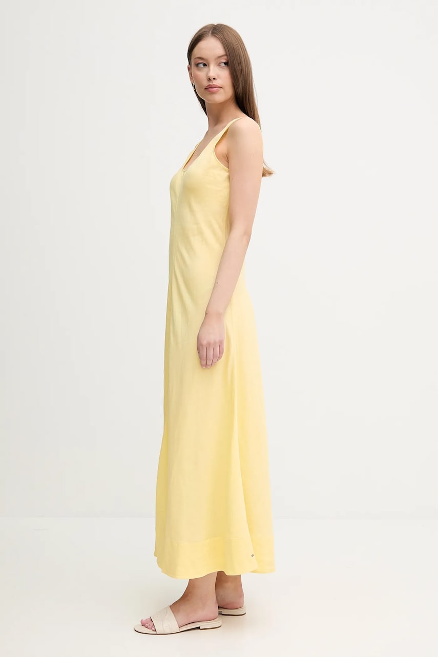 Льняное платье Tommy Hilfiger цвет жёлтый maxi прямое WW0WW46171 Льняное платье Tommy Hilfiger цвет жёлтый maxi прямое WW0WW46171