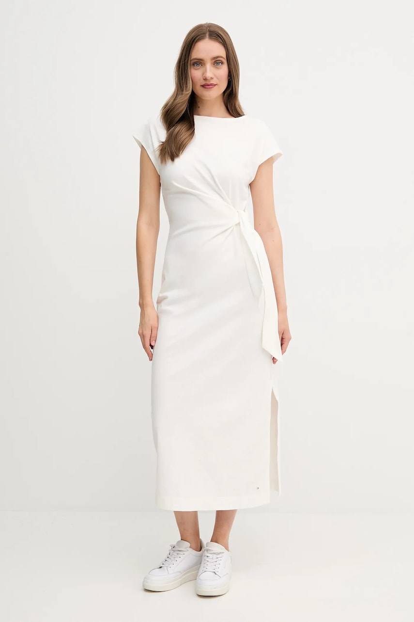 Levně Bavlněné šaty Tommy Hilfiger béžová barva, maxi, WW0WW45159