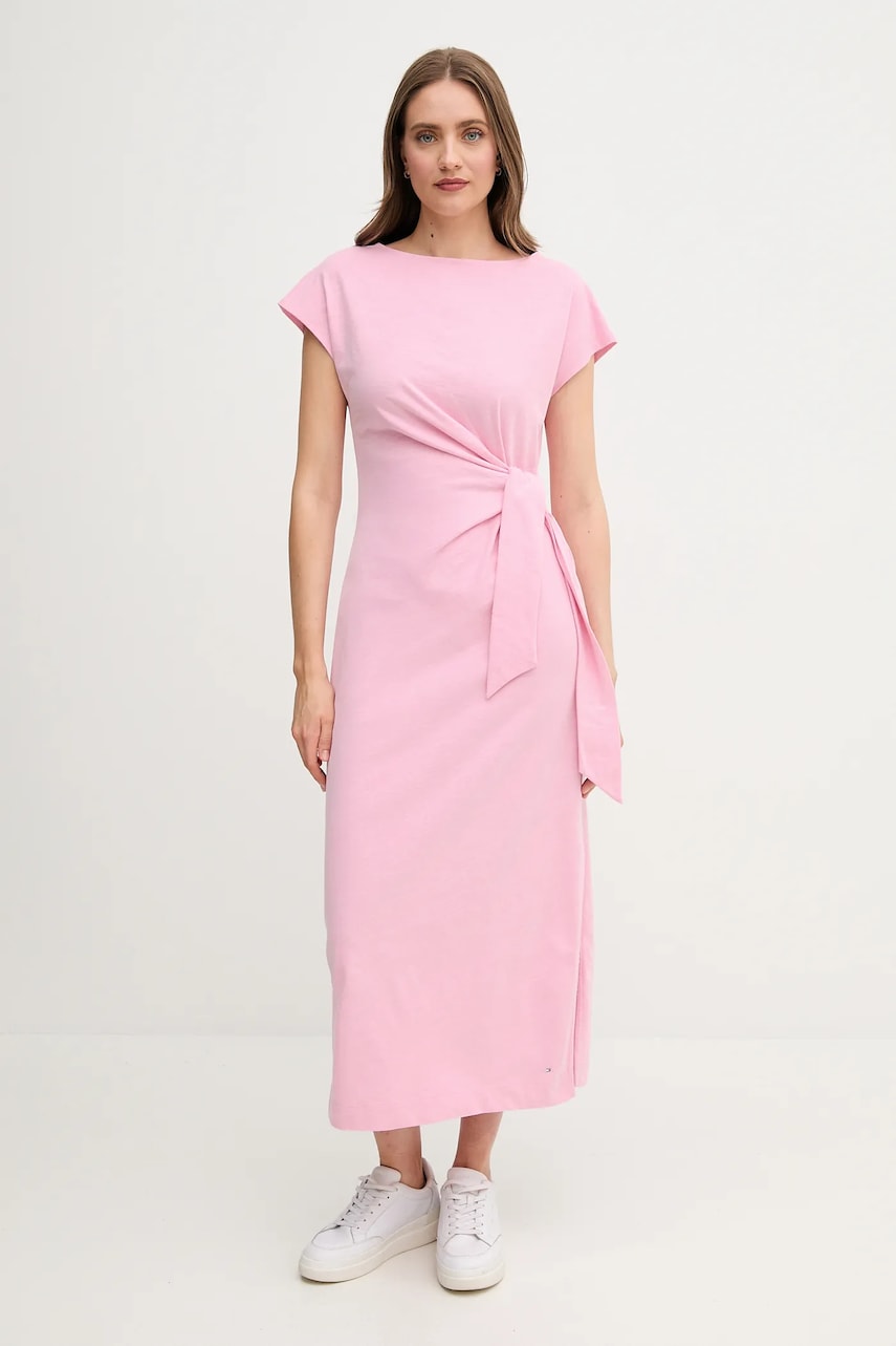 Levně Bavlněné šaty Tommy Hilfiger růžová barva, maxi, WW0WW45159