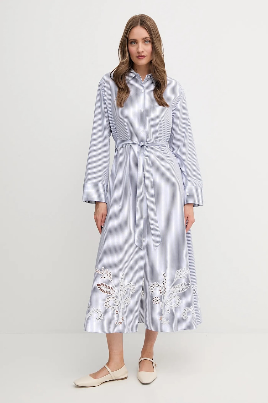 Levně Bavlněné šaty Tommy Hilfiger modrá barva, midi, WW0WW44660