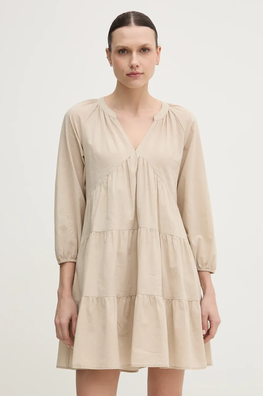 Dkny rochie din bumbac culoarea bej, mini, evazată, DJ4D9021