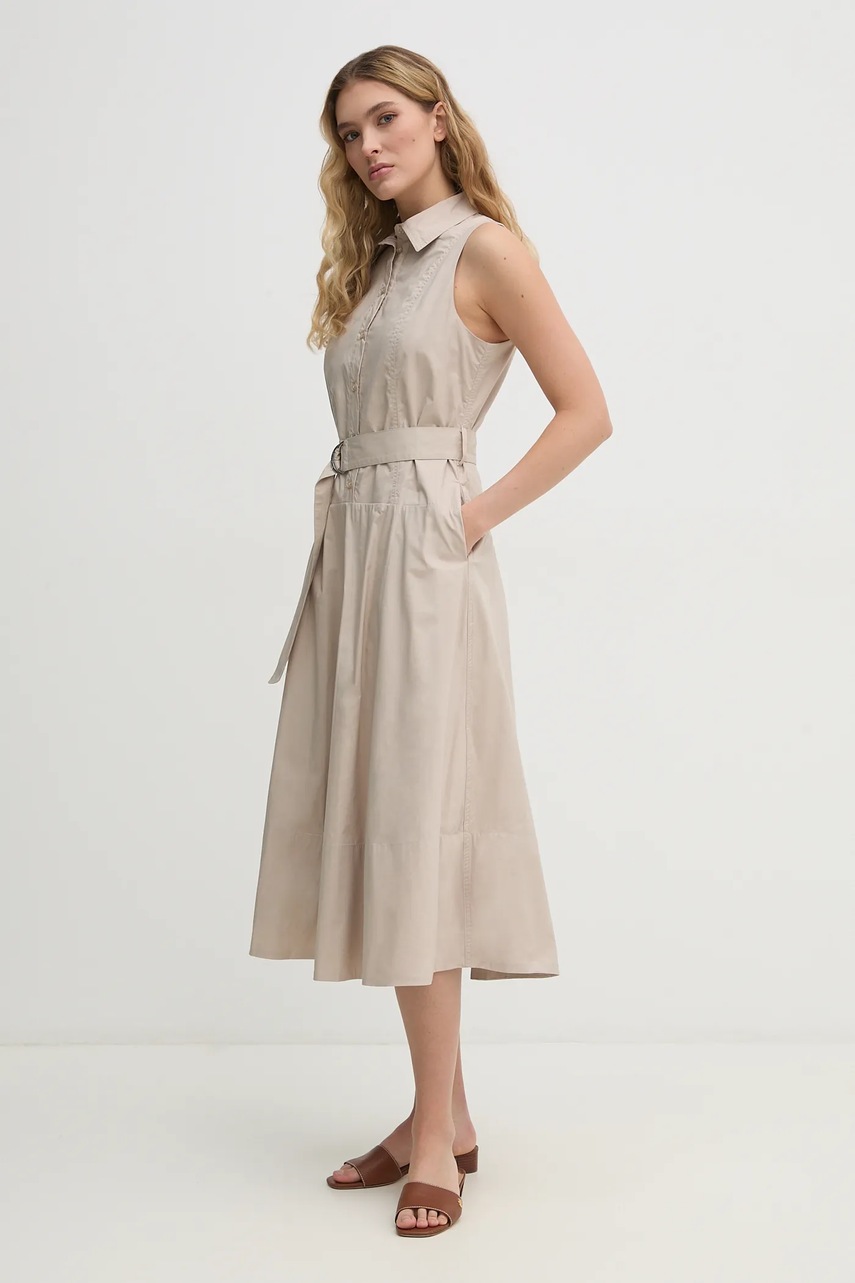 Dkny rochie din bumbac culoarea bej, midi, evazată, DJ5D9073