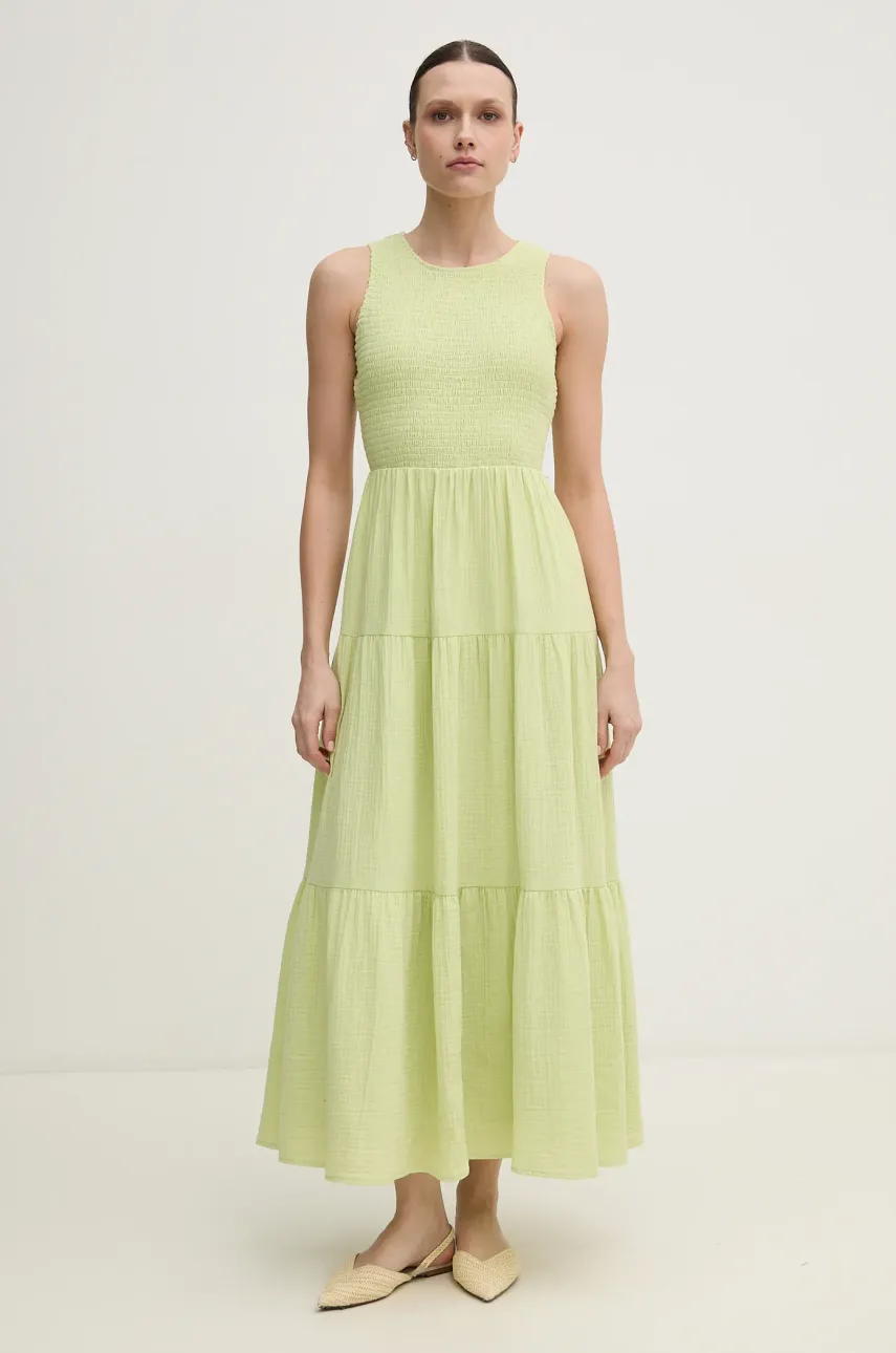 Dkny rochie din bumbac culoarea verde, maxi, evazati, DJ4D9008