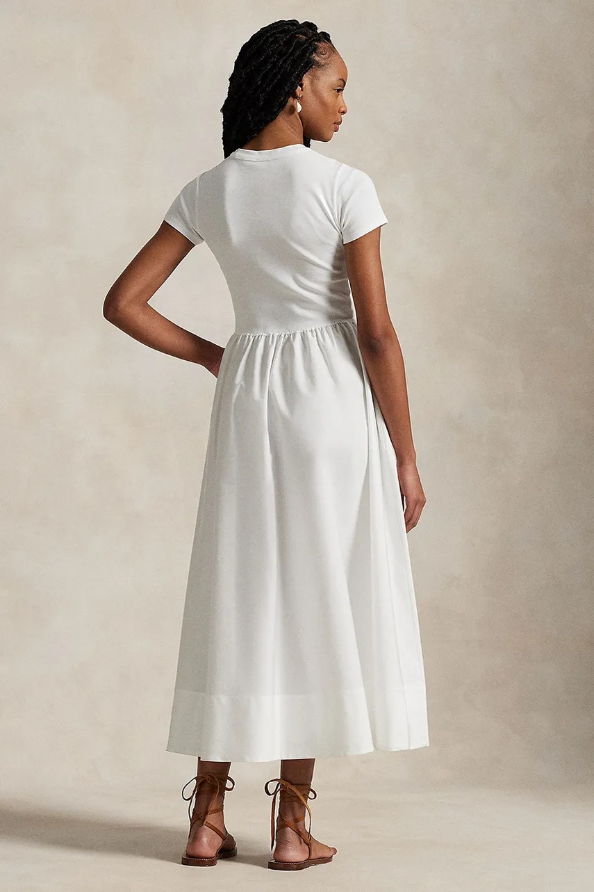 Бавовняна сукня Polo Ralph Lauren колір білий midi розкльошена 211966311