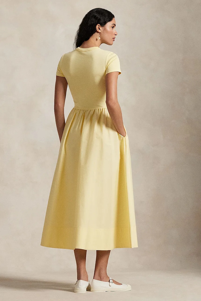 Бавовняна сукня Polo Ralph Lauren колір жовтий midi розкльошена 211966311