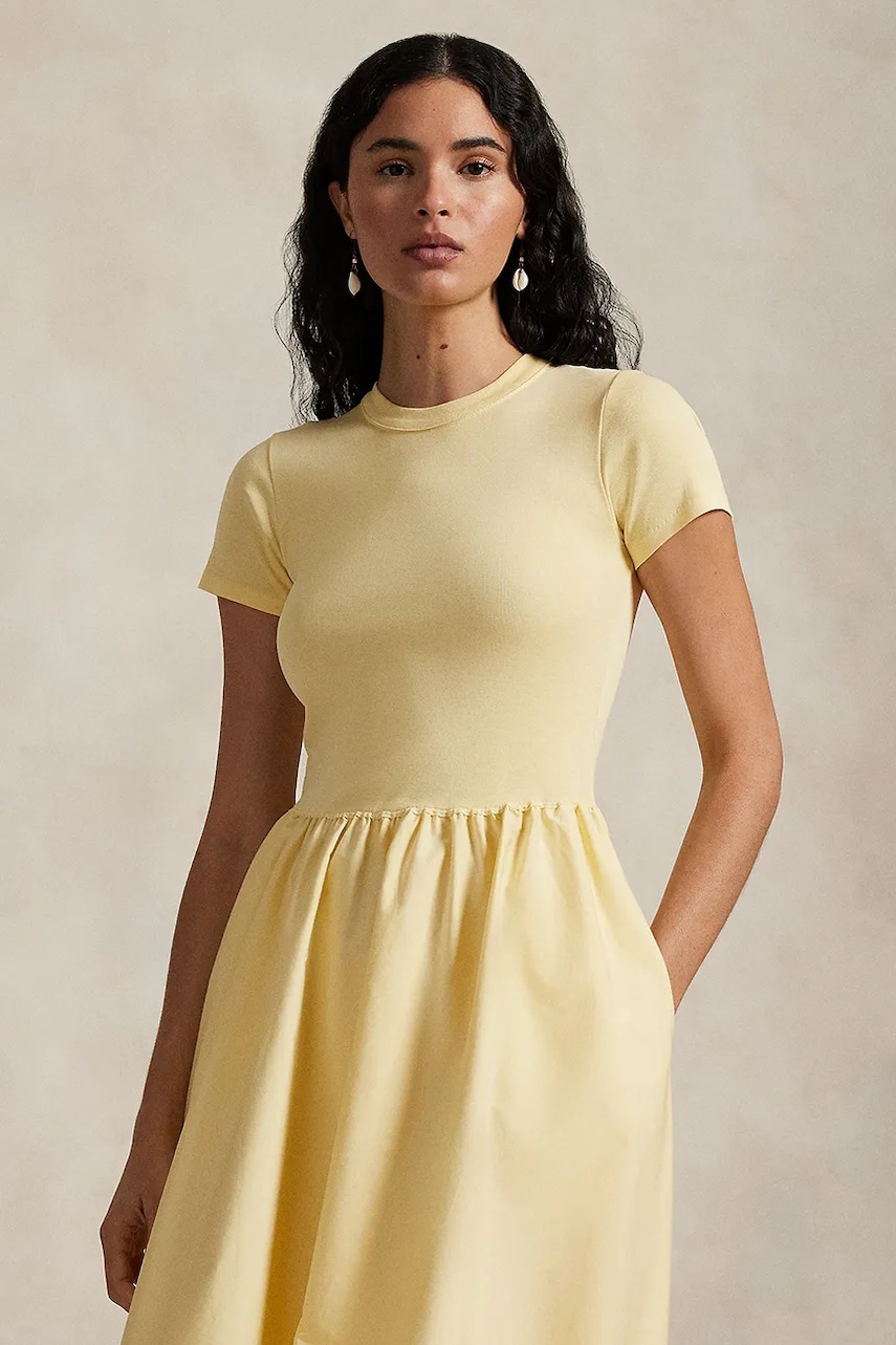 Бавовняна сукня Polo Ralph Lauren колір жовтий midi розкльошена 211966311
