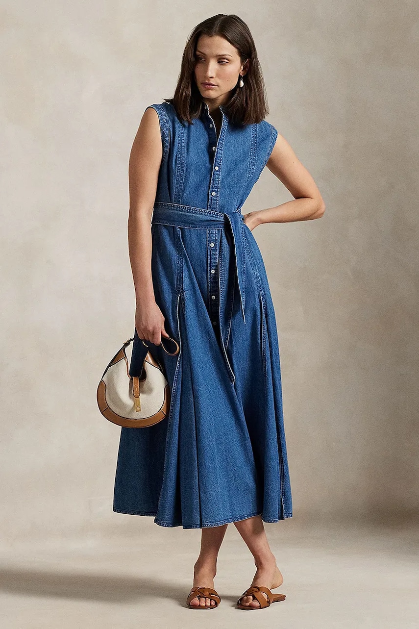 Джинсова сукня Polo Ralph Lauren колір синій maxi розкльошена 211969142