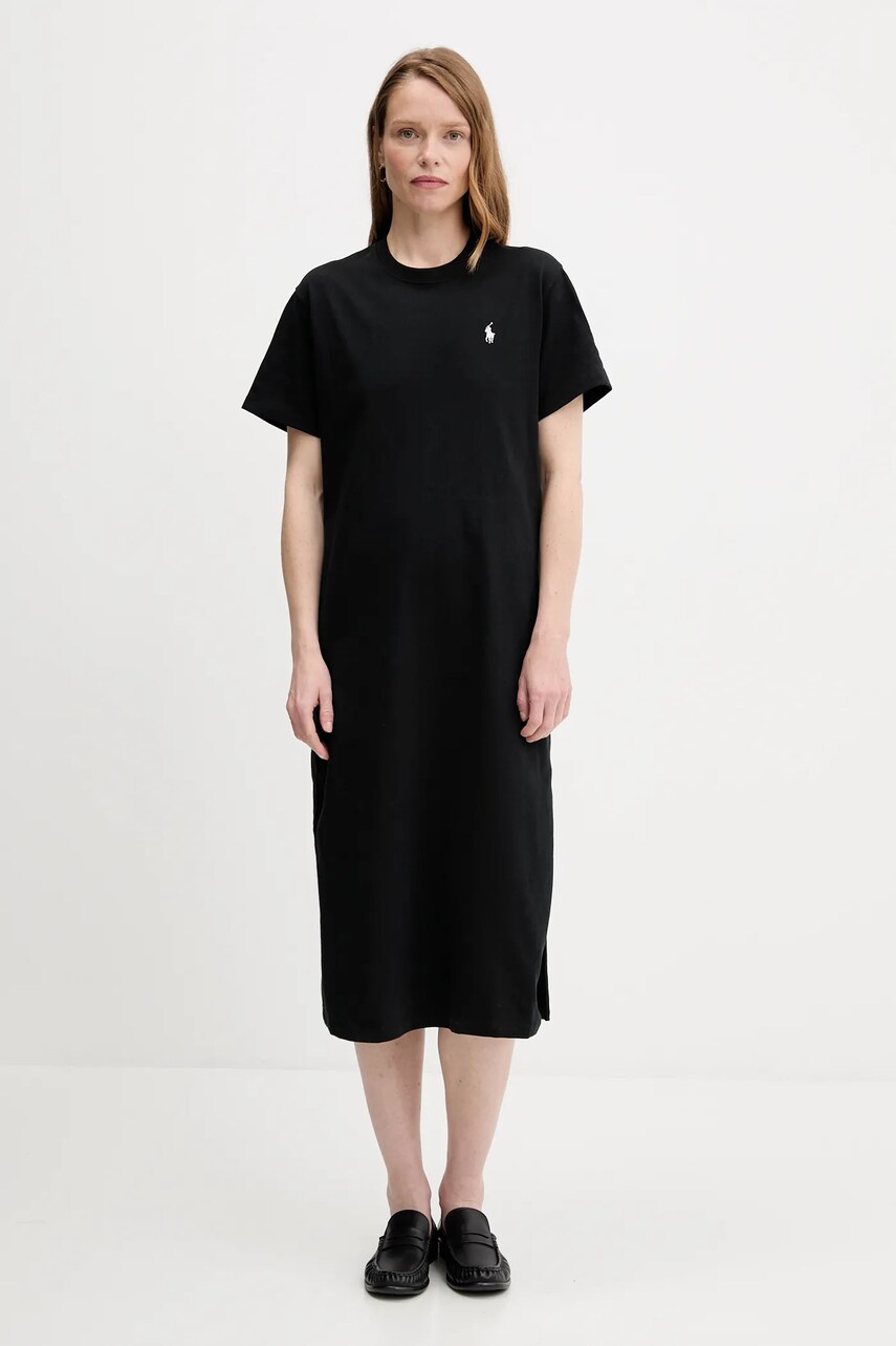 Levně Bavlněné šaty Polo Ralph Lauren černá barva, midi, 211971066