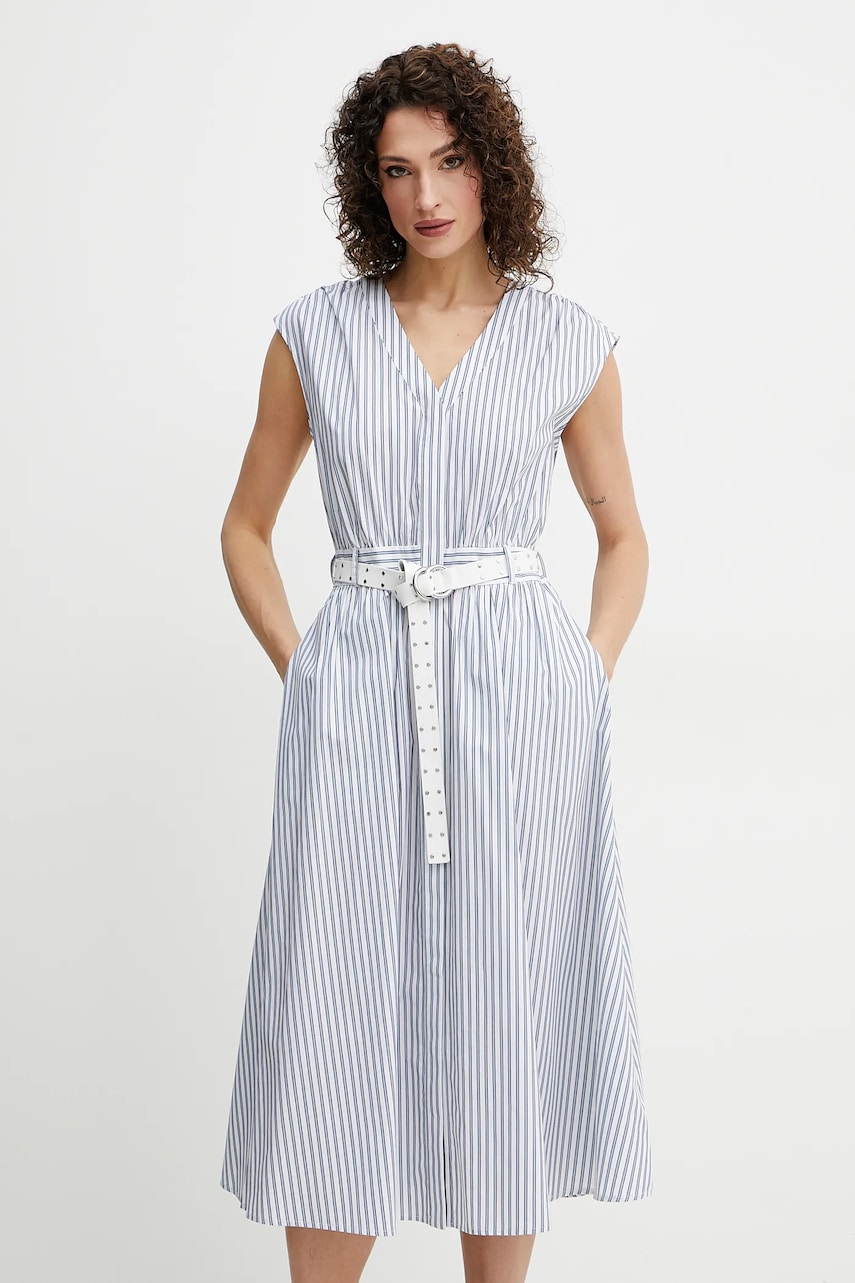 MICHAEL Michael Kors rochie din bumbac culoarea bleumarin, midi, evazată, MS5830KHJ7