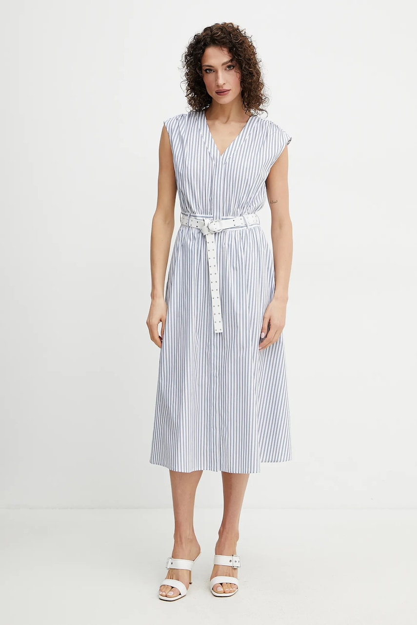 Хлопковое платье MICHAEL Michael Kors цвет синий midi расклешённое MS5830KHJ7 Хлопковое платье MICHAEL Michael Kors цвет синий midi расклешённое MS5830KHJ7