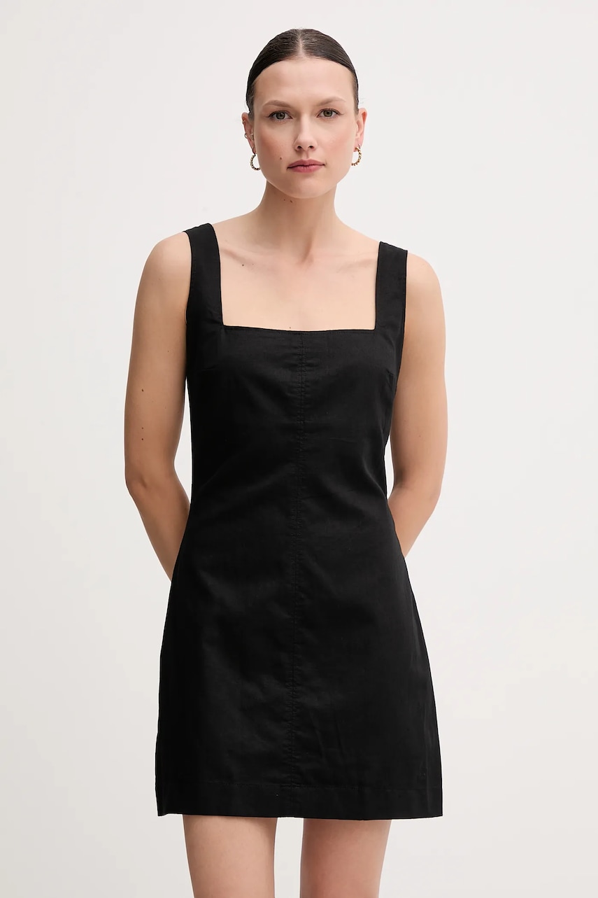 Levně Šaty s příměsí lnu Calvin Klein Jeans černá barva, mini, přiléhavé, J20J225277