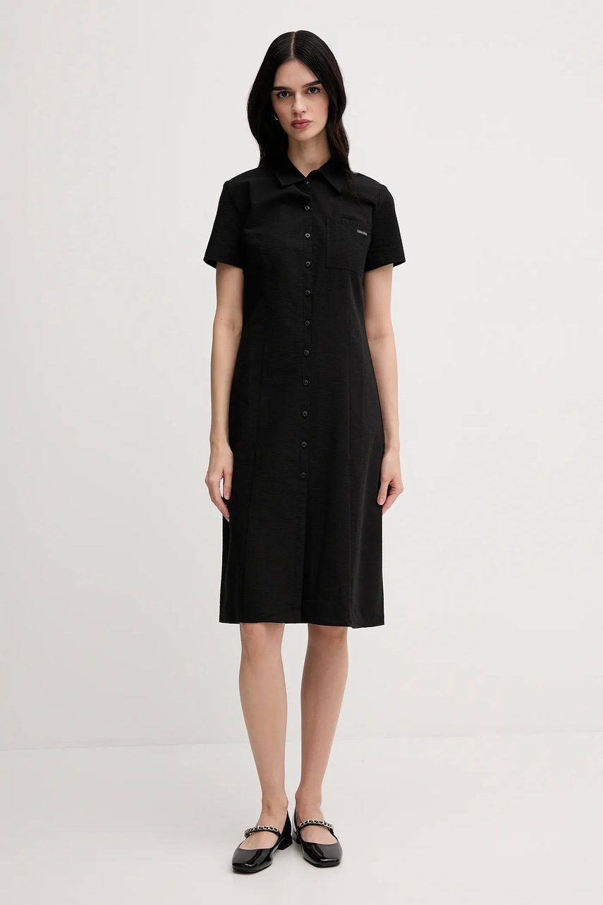 Хлопковое детское платье Calvin Klein Jeans цвет чёрный mini прямое J20J225299 Хлопковое детское платье Calvin Klein Jeans цвет чёрный mini прямое J20J225299