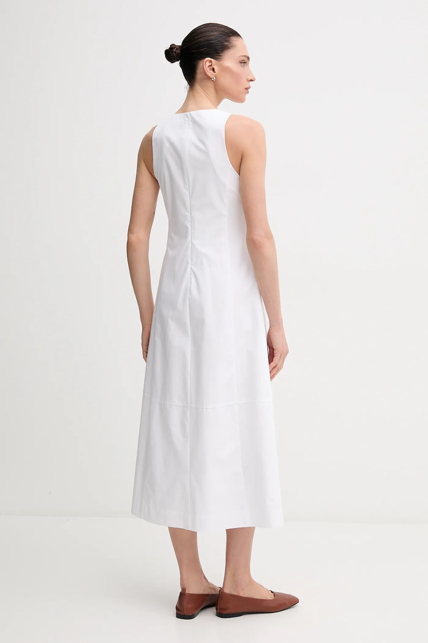 Хлопковое платье Calvin Klein Jeans цвет белый midi расклешённое LV047B025G Хлопковое платье Calvin Klein Jeans цвет белый midi расклешённое LV047B025G
