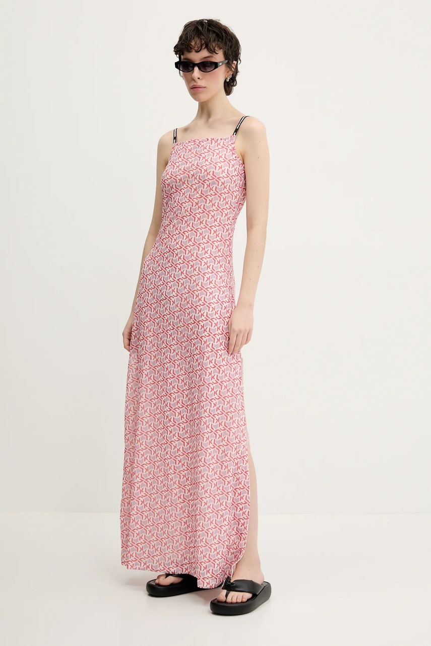 Karl Lagerfeld Jeans rochie culoarea roz, maxi, evazată, A2W13029