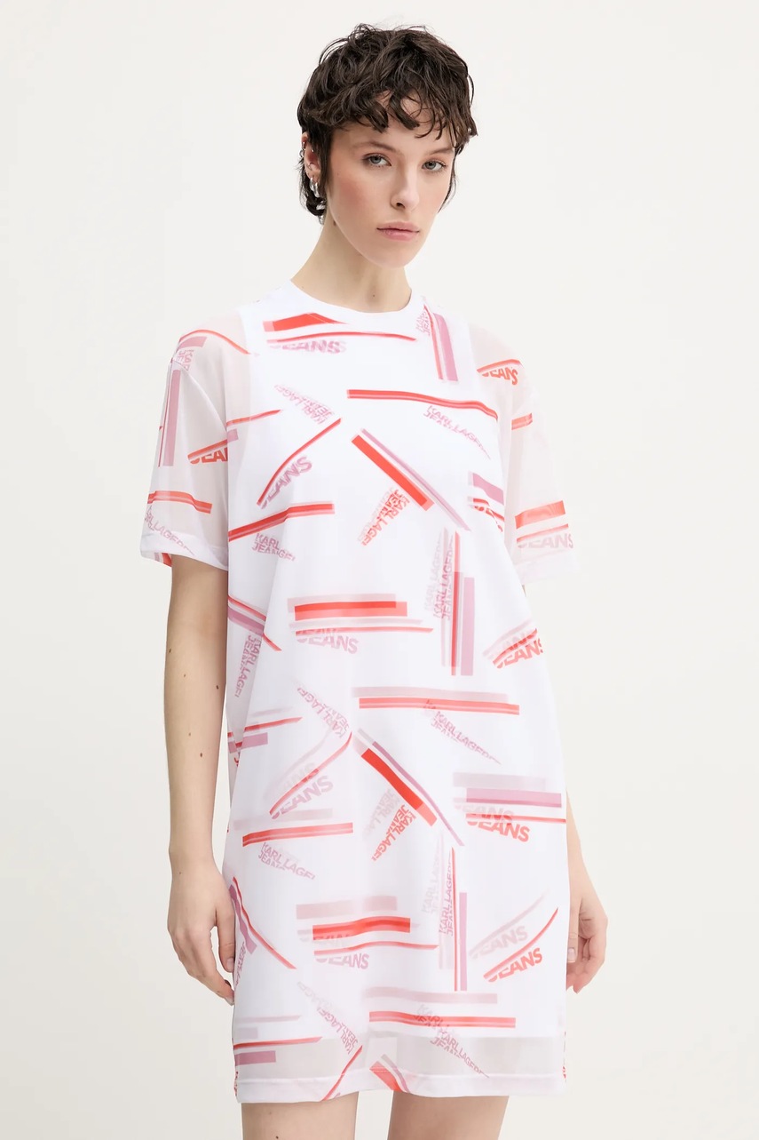 Karl Lagerfeld Jeans rochie culoarea alb, mini, dreaptă, A2W13031