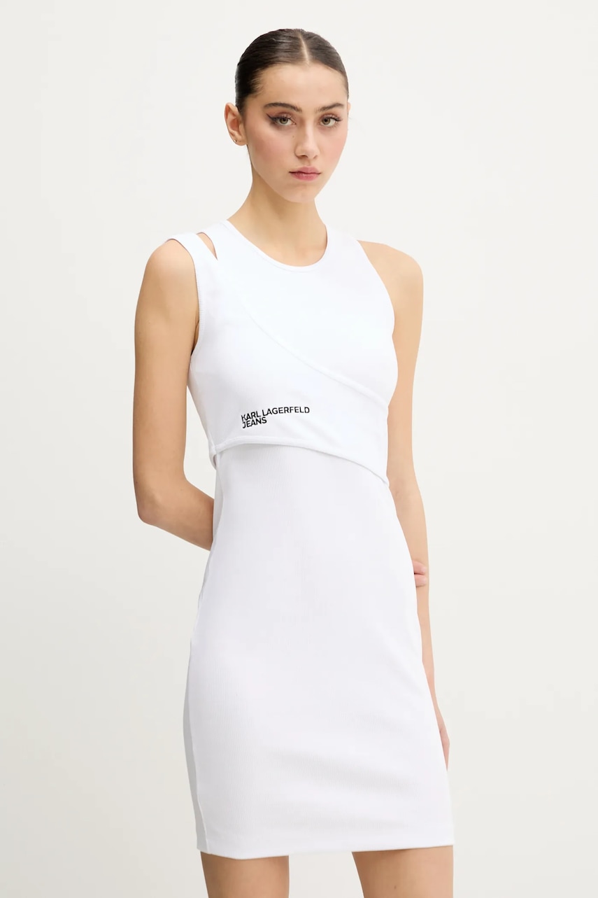 Karl Lagerfeld Jeans rochie culoarea alb, mini, mulată, A2W13032