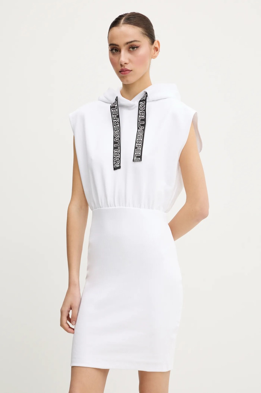 Karl Lagerfeld Jeans rochie din bumbac culoarea alb, mini, mulată, A2W13033