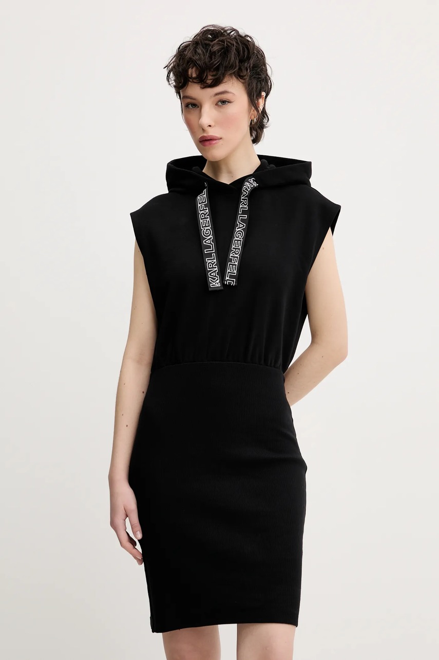 Karl Lagerfeld Jeans rochie din bumbac culoarea negru, mini, mulată, A2W13033