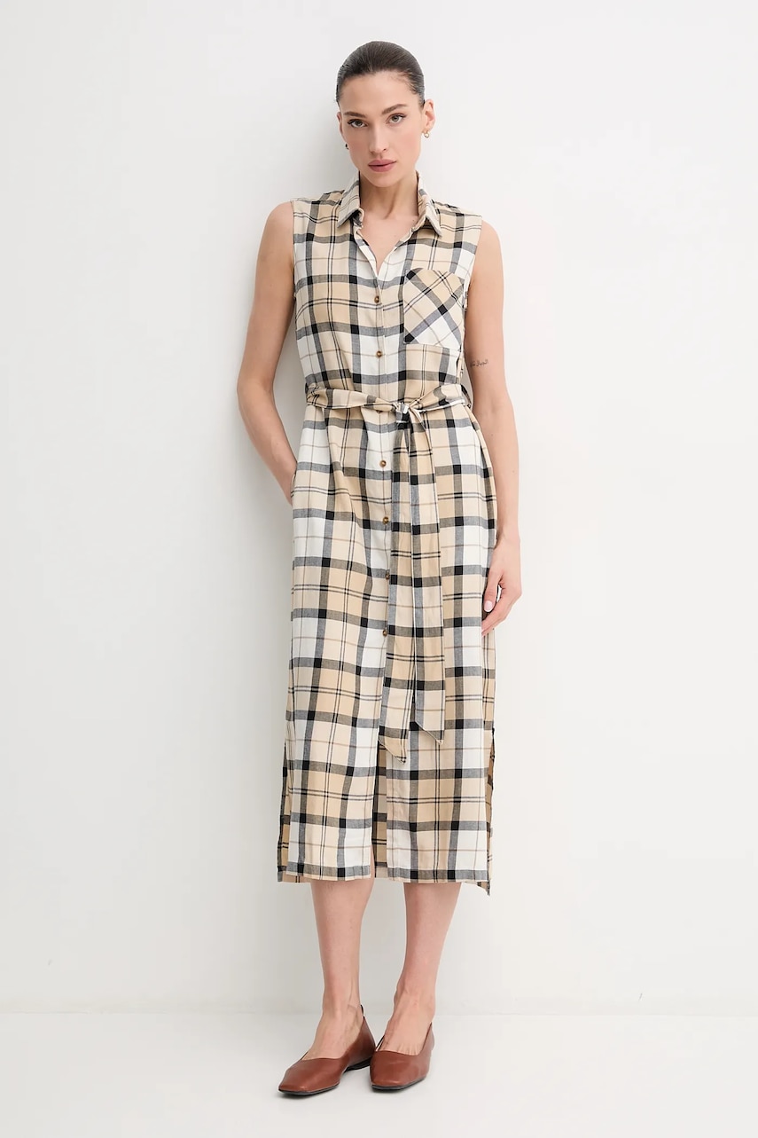 Barbour rochie din amestec de in Agnes culoarea bej, midi, evazati, LDR0890SN51 Barbour rochie din amestec de in Agnes culoarea bej, midi, evazati, LDR0890SN51