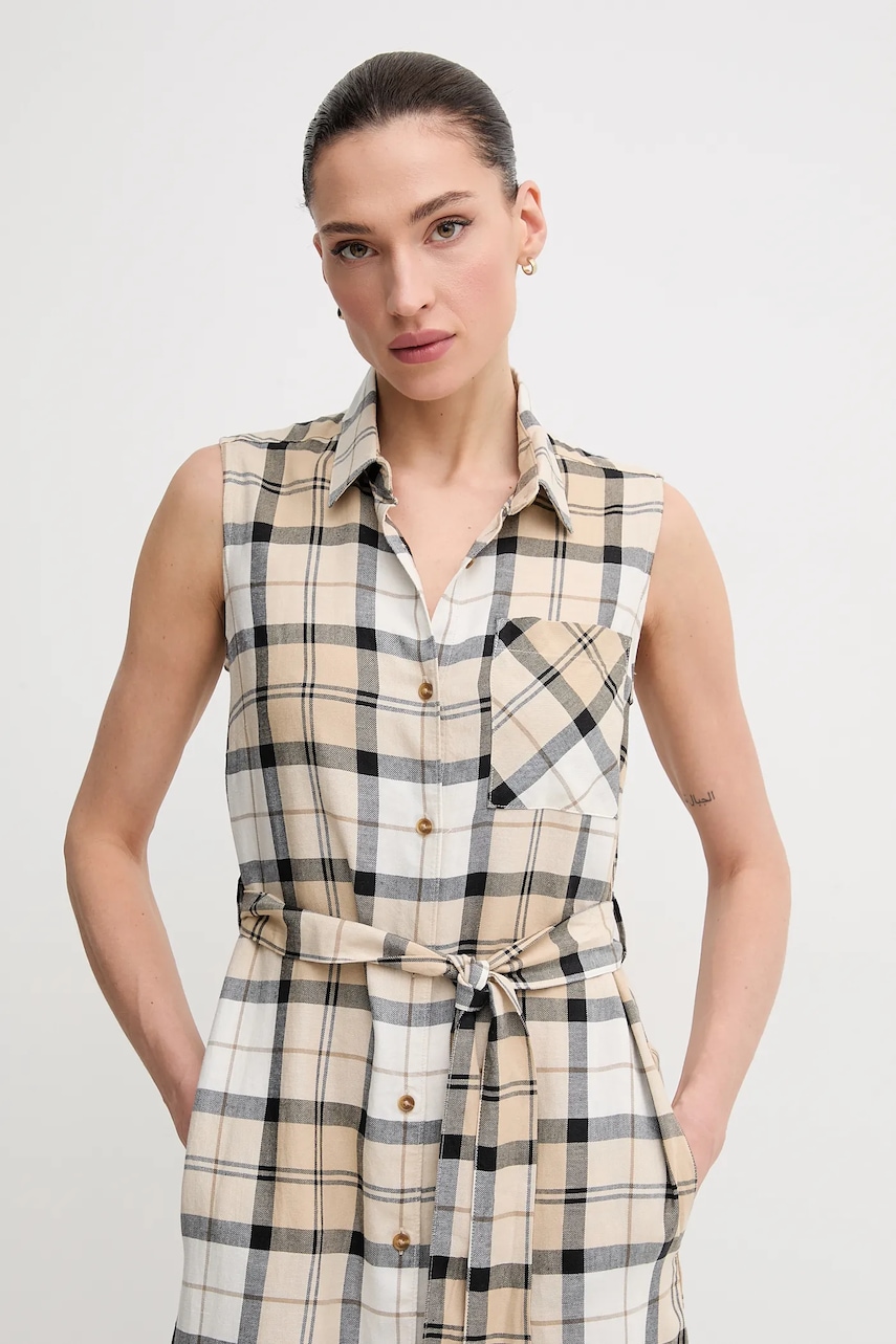 Сукня з домішкою льону Barbour Agnes колір бежевий midi розкльошена LDR0890SN51