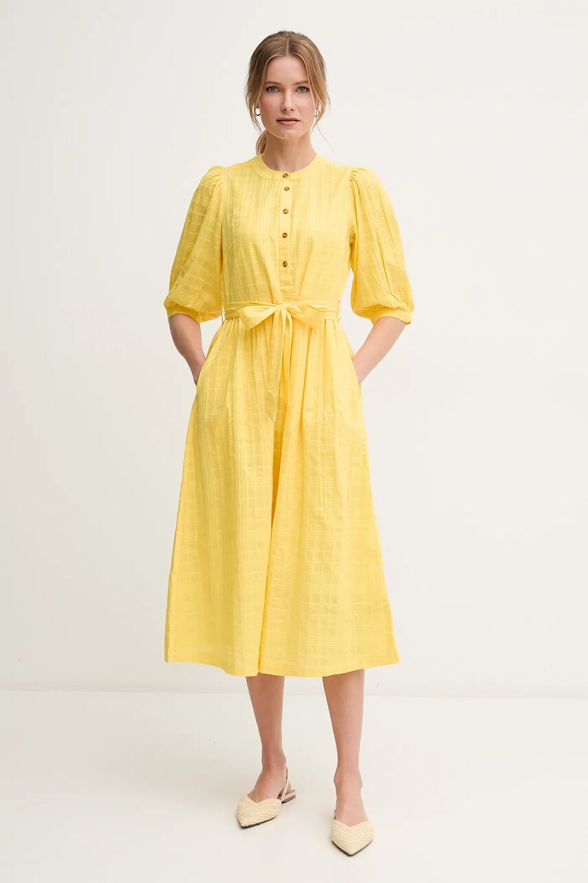 Бавовняна сукня Barbour Heidi колір жовтий midi розкльошена LDR0893YE32